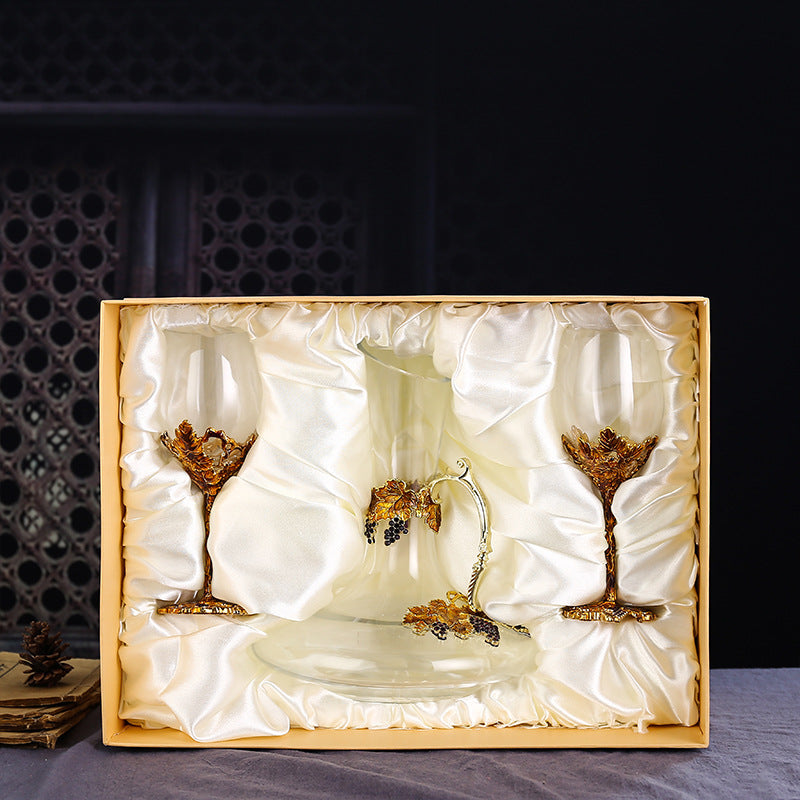 Enamel Red Wine Glass Decanter Set With Crystal Glass