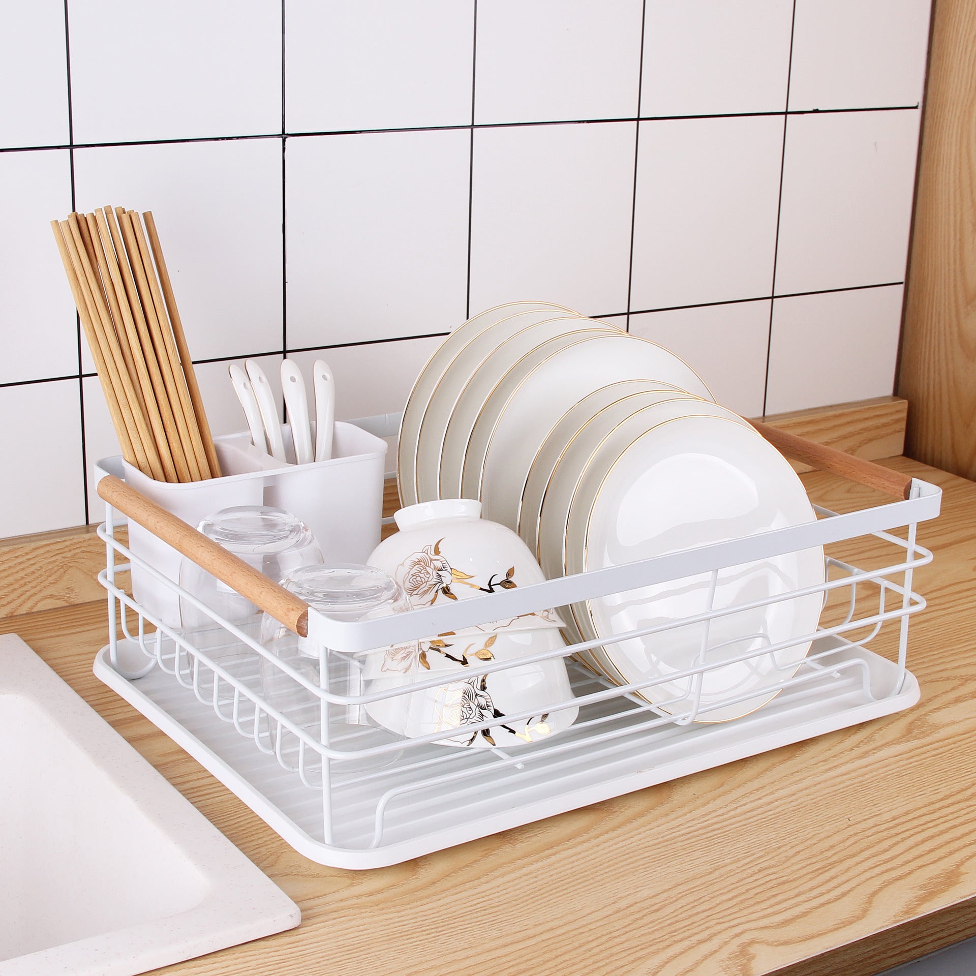 Kitchen  Household Countertop Dish Storage Rack