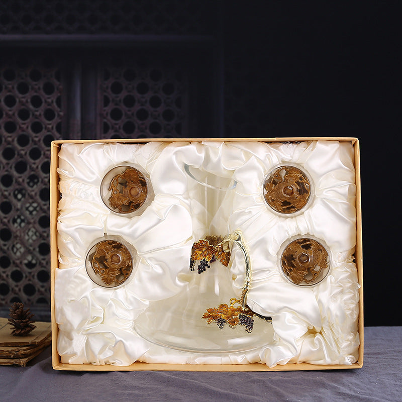 Enamel Red Wine Glass Decanter Set With Crystal Glass