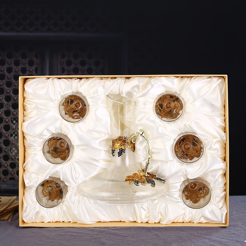 Enamel Red Wine Glass Decanter Set With Crystal Glass